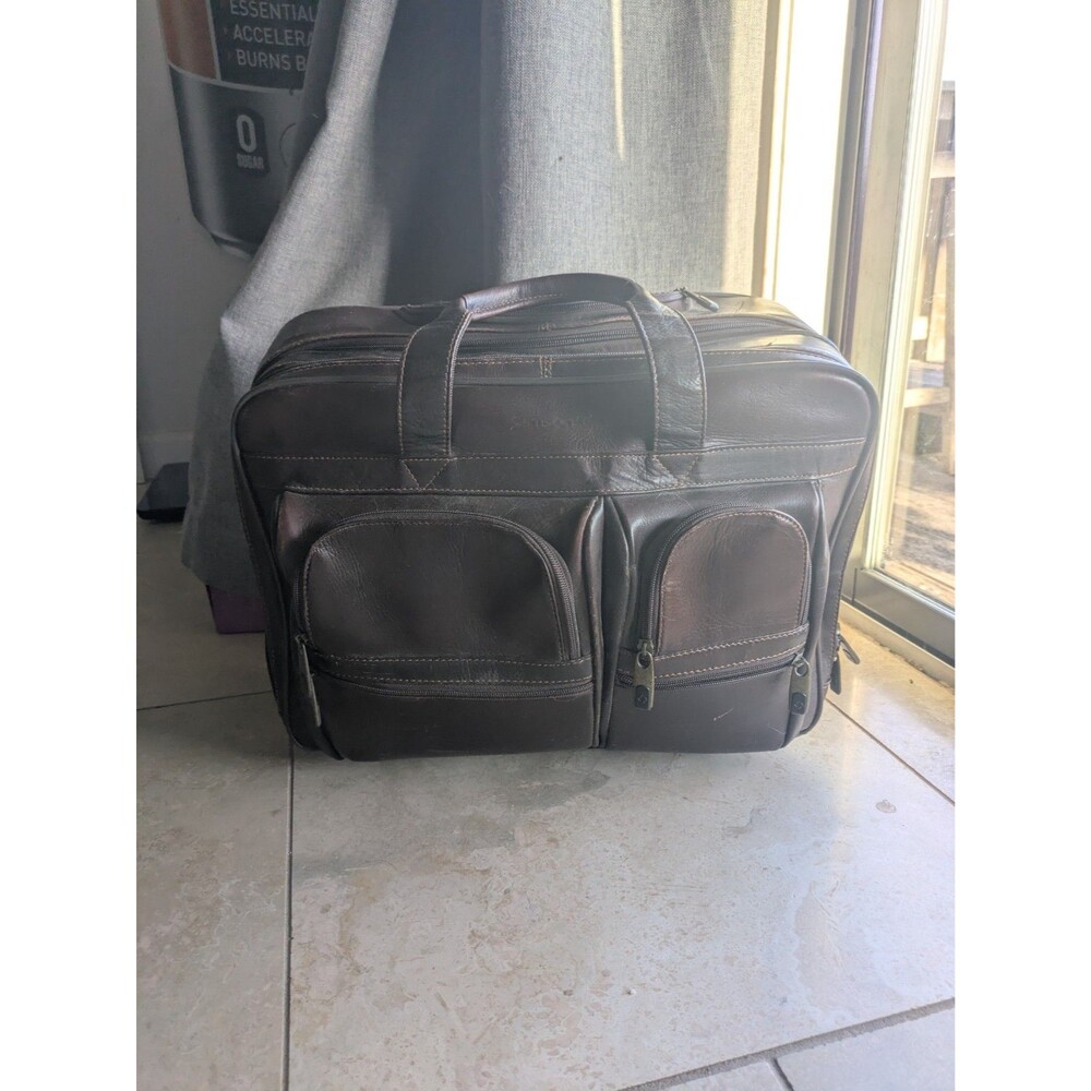 Samsonite Brown Leather Wheeled Portfolio Rolling Carry-On Laptop Briefcase Bag